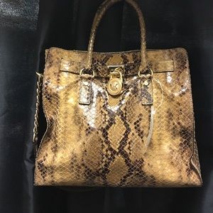 Michael Kors Hamilton Gold & Brown Snakeskin Purse